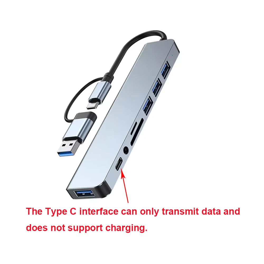 8-in-2 USB & Type-C HUB Docking Station