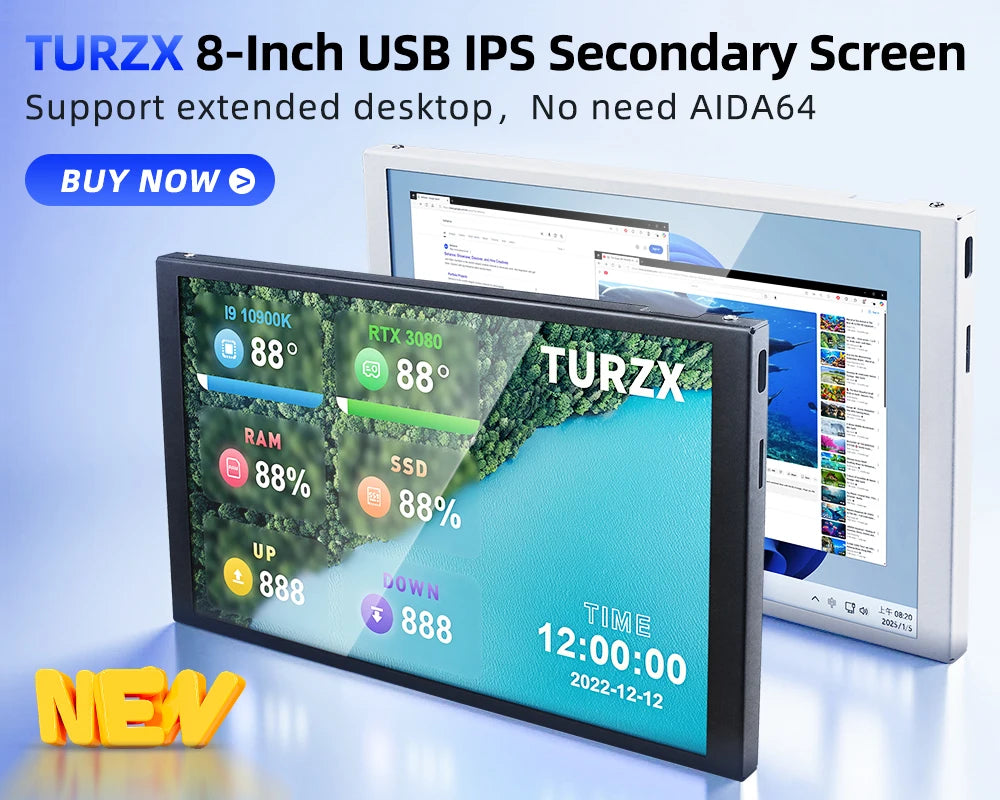 8.8" Ultra-Wide IPS Smart Secondary Display – Hardware Monitor with TURZX Integration