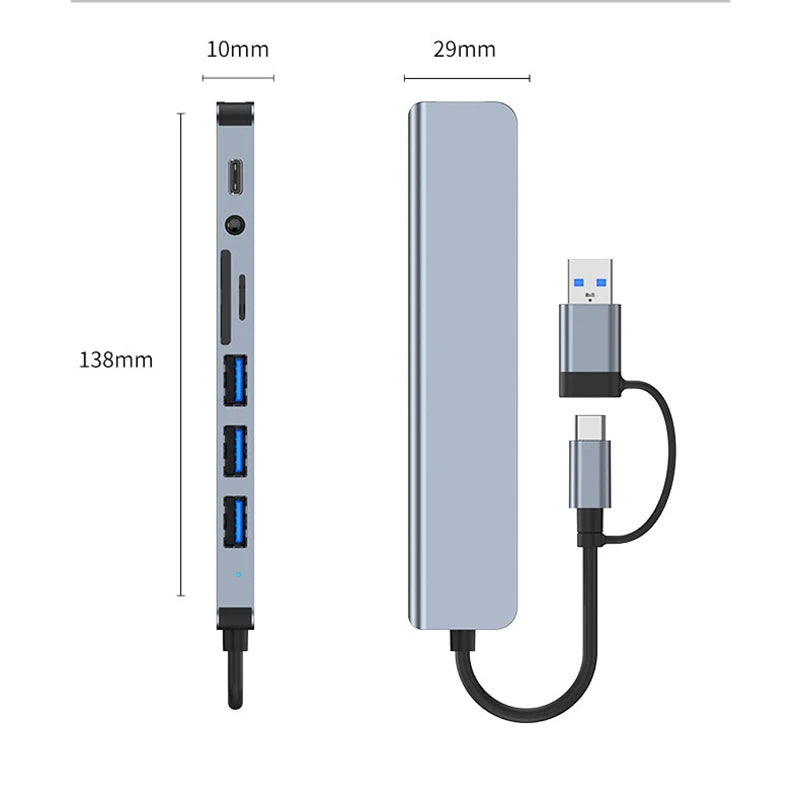 8-in-2 USB & Type-C HUB Docking Station