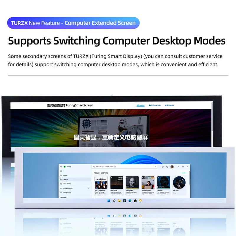 8.8" Ultra-Wide IPS Smart Secondary Display – Hardware Monitor with TURZX Integration