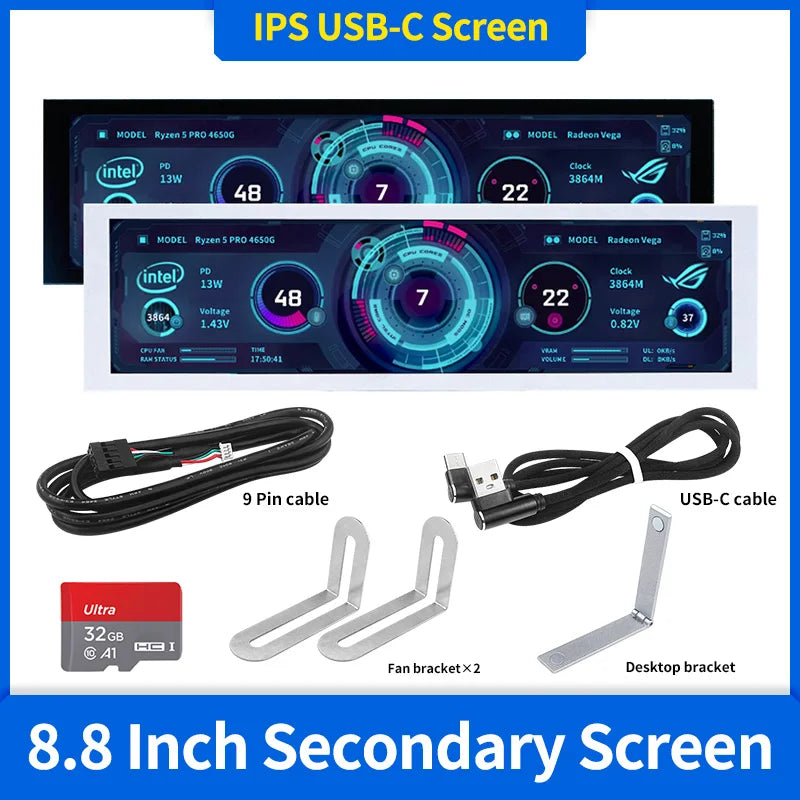 8.8" Ultra-Wide IPS Smart Secondary Display – Hardware Monitor with TURZX Integration