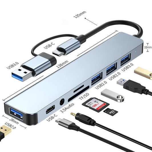 8-in-2 USB & Type-C HUB Docking Station